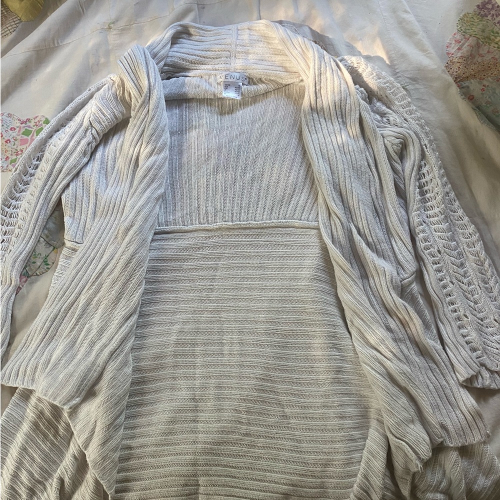 VENUS Cream Ribbed Cardigan